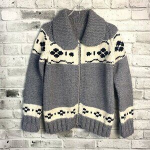 Cowichan Sweater Hand Knit Chunky Wool Full Zip Cardigan